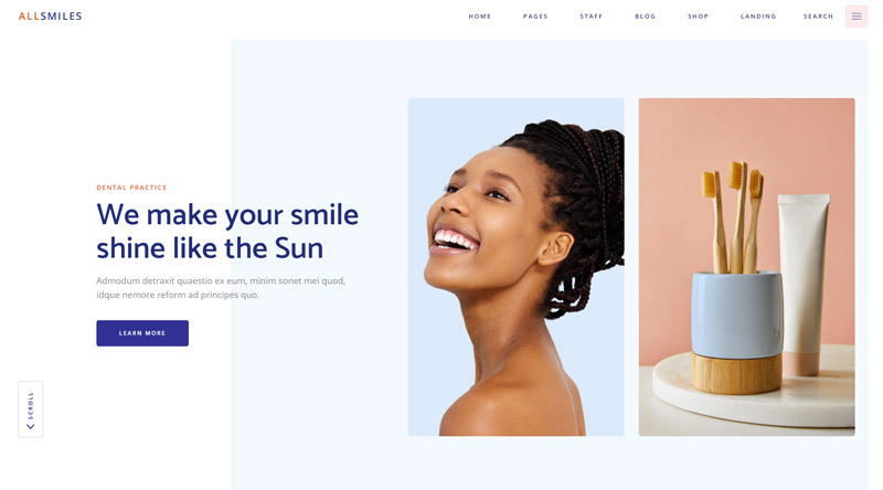 Tasarım İlhamı için 10+ Güzel Diş Hekimi Web Sitesi 17 AllSmiles WordPress Theme