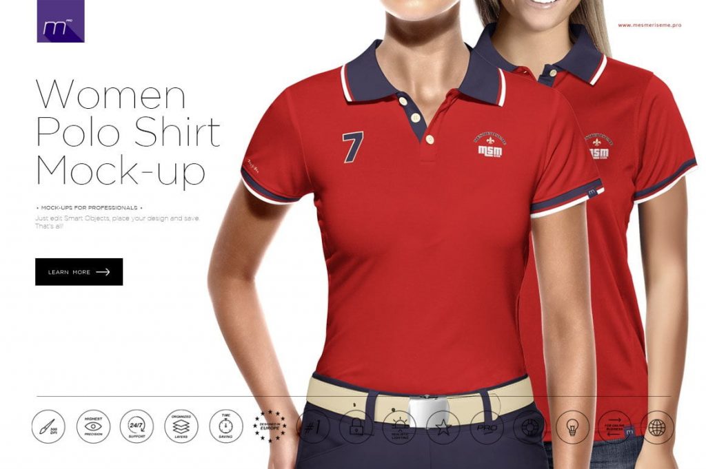 Damen Poloshirt 35 Knöpfe Mockup