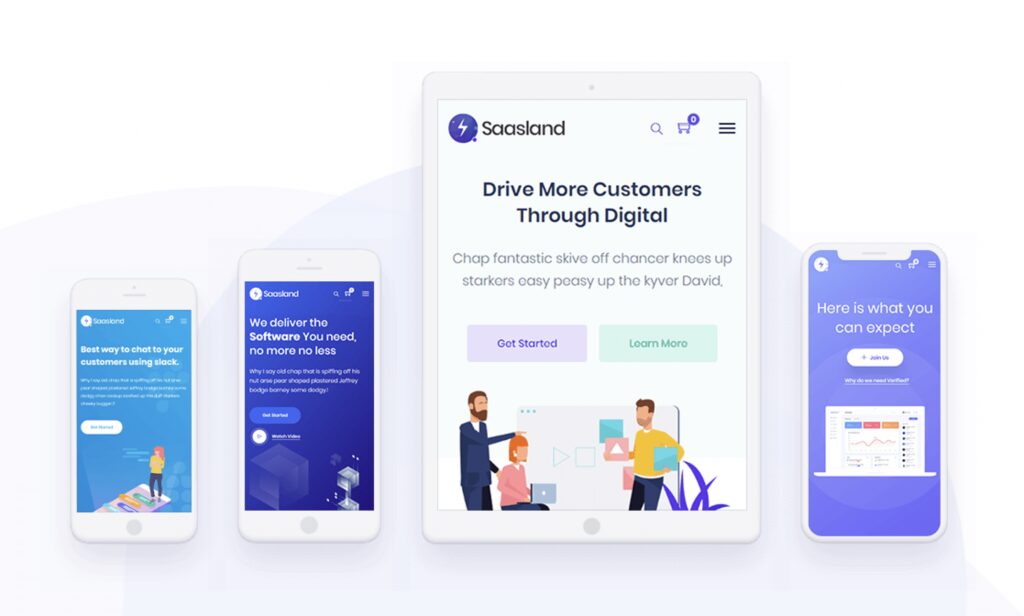 Todas as páginas do Saasland WordPress Theme são responsivas para os principais dispositivos.