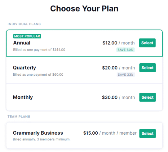 Grammarly 프리미엄 플랜