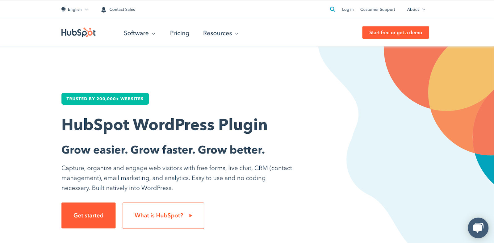 기능에 대한 정보가 있는 HubSpot WordPress 플러그인 웹사이트