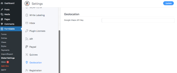 หน้าจอคีย์ Geolocation API ในรูปแบบที่น่าเกรงขาม