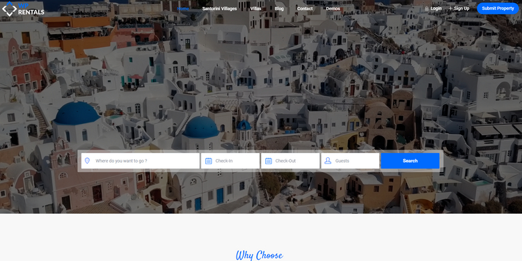 الصفحة الرئيسية لـ WP Rentals.