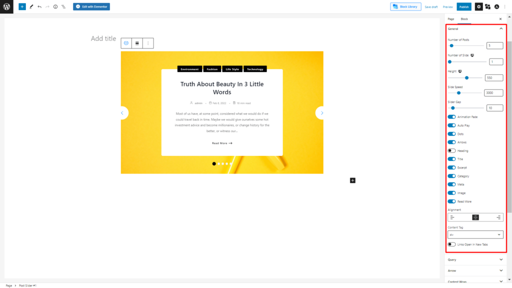 Cum să adăugați un slider recomandat utilizând pluginul PostX 6 General Customization