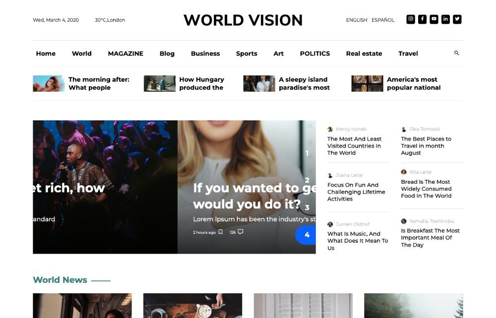 Modèle d'actualités Bootstrap gratuit de World Vision