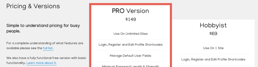 WordPress 프로필 빌더 프로 계획