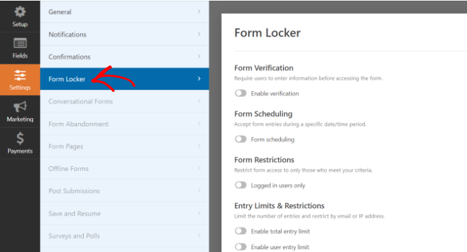 フォームロッカー設定に移動します Go to form locker settings