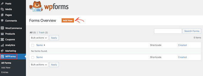 WPFormsを使用したボランティア申請フォームの作成 Add a new form in WPForms