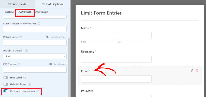フォームフィールドに一意の回答が必要になるようにする Make a form field require unique answer