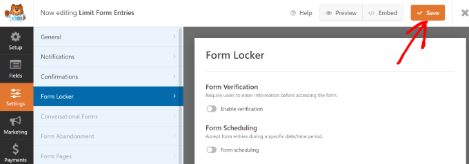 フォーム設定を保存します Save your form settings