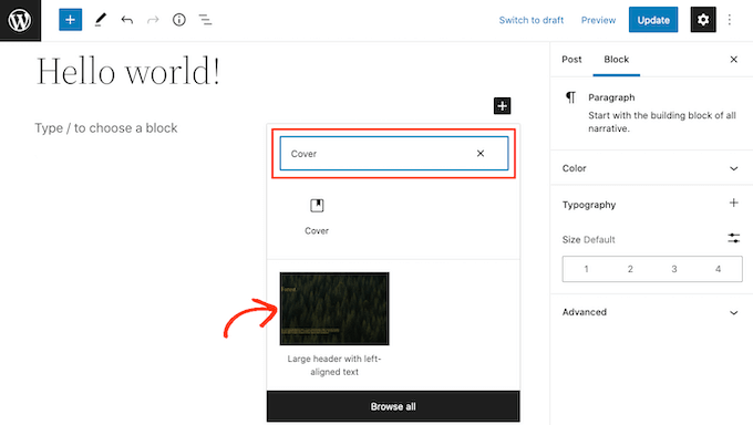 Blok Sampul WordPress The WordPress Cover block