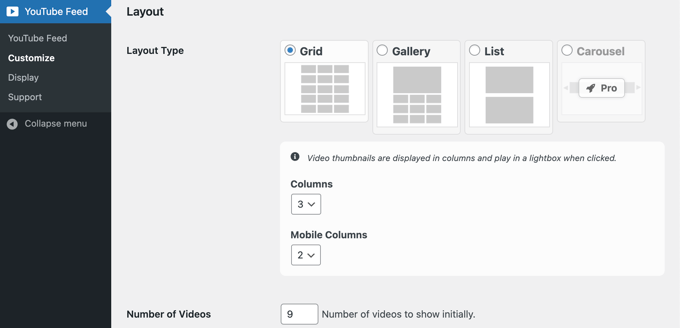 SmashBalloonプラグインによるYouTubeのフィード The Feeds for YouTube by Smash Balloon Plugin