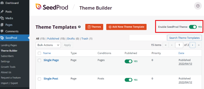 Włącz motyw SeedProd Enable SeedProd theme