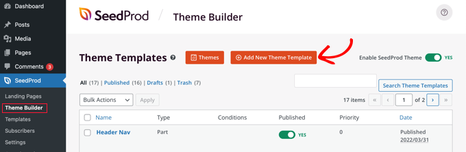 Dodaj nowy szablon motywu SeedProd Add a New SeedProd Theme Template
