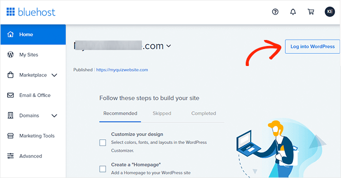 Pannello di controllo Bluehost Bluehost control panel