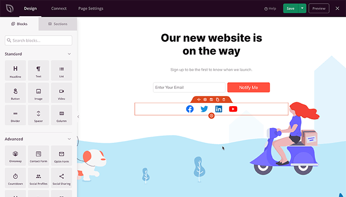 Antarmuka pembuat halaman Page builder interface