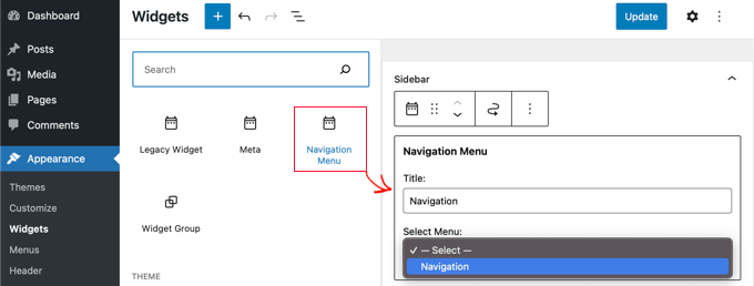 將導航菜單塊添加到側邊欄 Add the Navigation Menu Block to the Sidebar