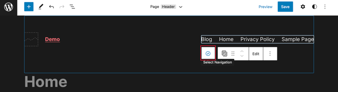 單擊工具欄上的“選擇導航”菜單 Click the 'Select Navigation' Menu on the Toolbar