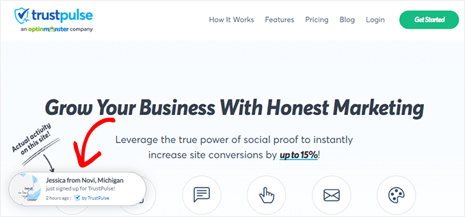 TrustPulseを使用して作成されたバナー A banner created using TrustPulse