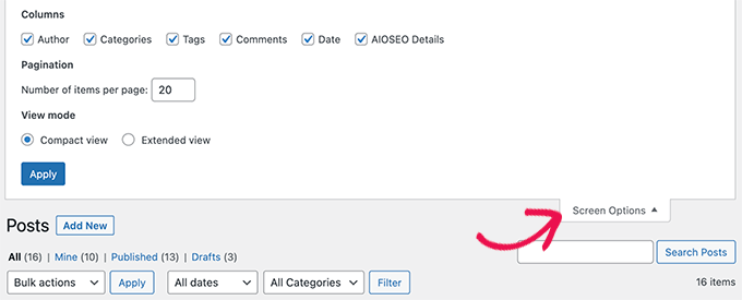 Ripulisci la schermata dei post Clean up posts screen