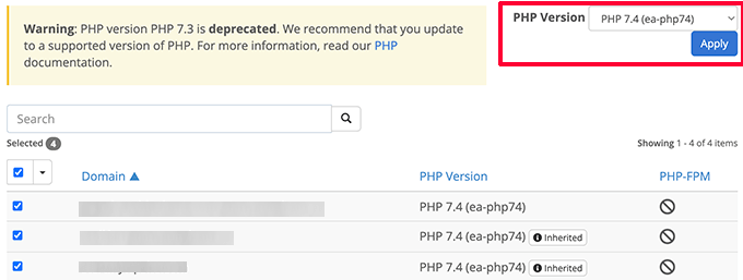 Cambia versione PHP Change PHP version