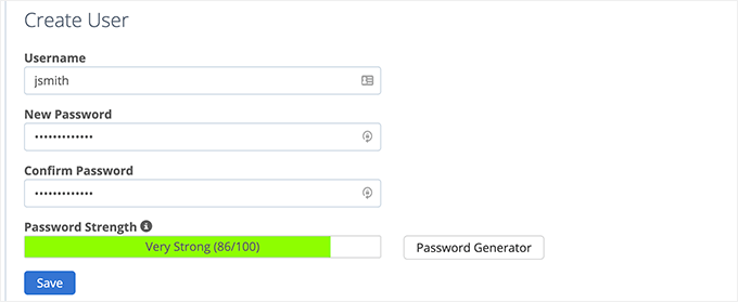 Crea nome utente e password Create username and password