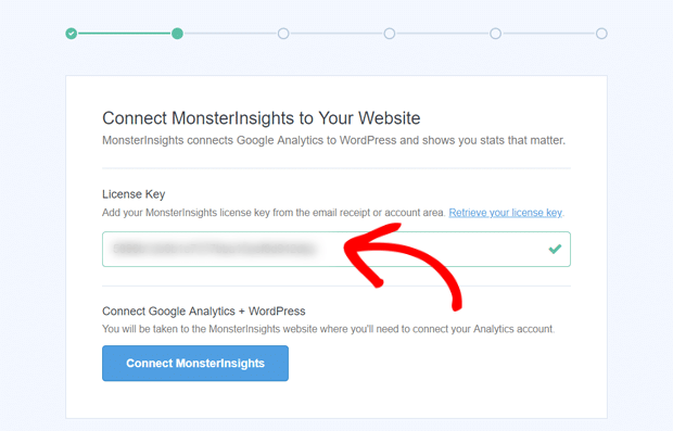 在 monsterinsights 中輸入許可證密鑰 - IsItWP - 免費的 WordPress 主題檢測器 enter license key in monsterinsights