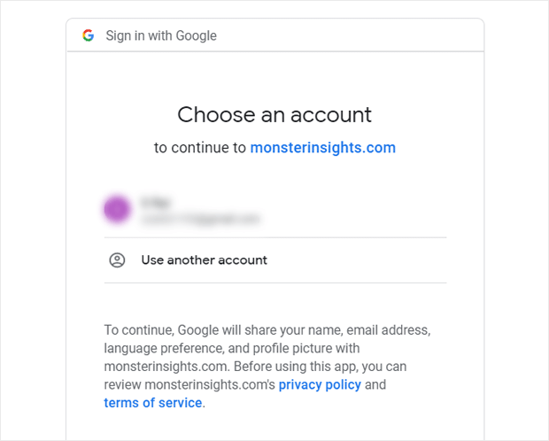 在 monsterinsights 中選擇谷歌帳戶 - IsItWP - 免費的 WordPress 主題檢測器 choose google account in monsterinsights