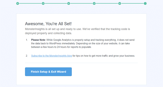 成功的 monsterinsights 設置 - IsItWP - 免費的 WordPress 主題檢測器 successful monsterinsights setup