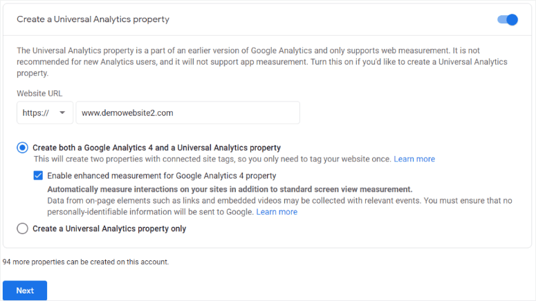 創建兩個 ga 屬性 - IsItWP - 免費的 WordPress 主題檢測器 create both ga properties