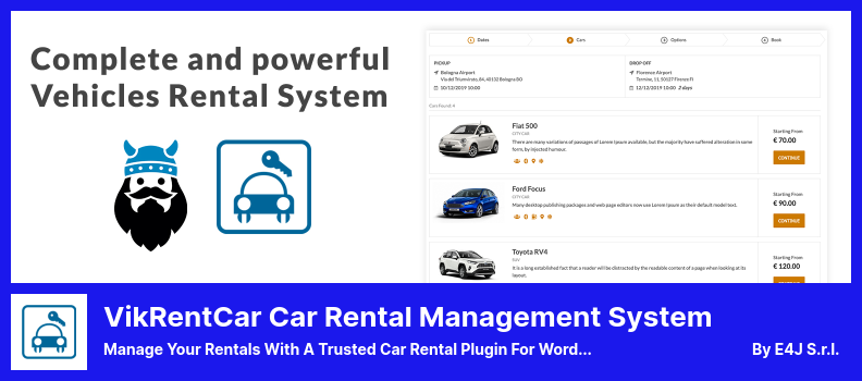 المكون الإضافي لنظام إدارة تأجير السيارات من VikRentCar - إدارة الإيجارات باستخدام مكون إضافي موثوق لتأجير السيارات لمواقع WordPress الإلكترونية
