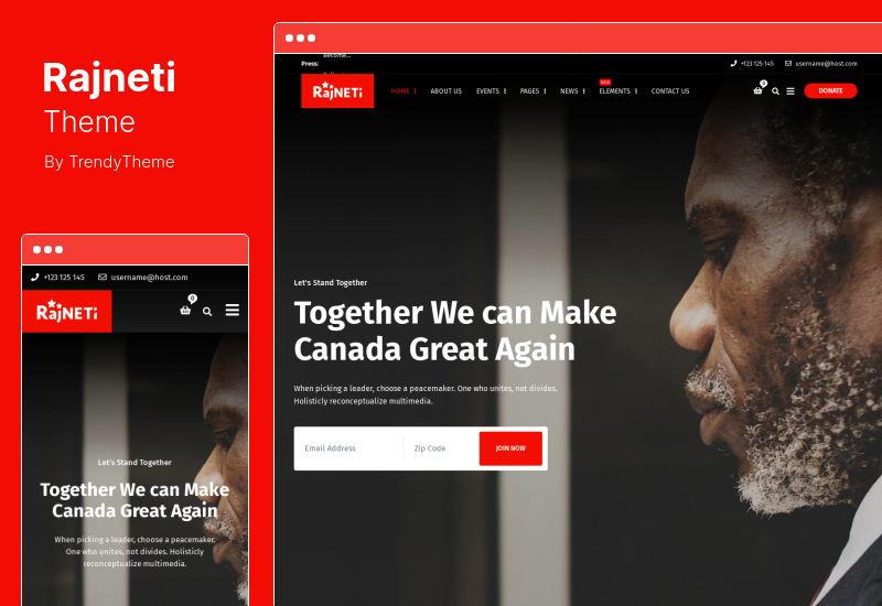 Rajneti Theme – Politisches WordPress-Thema für Parteien, Kandidatenkampagnen