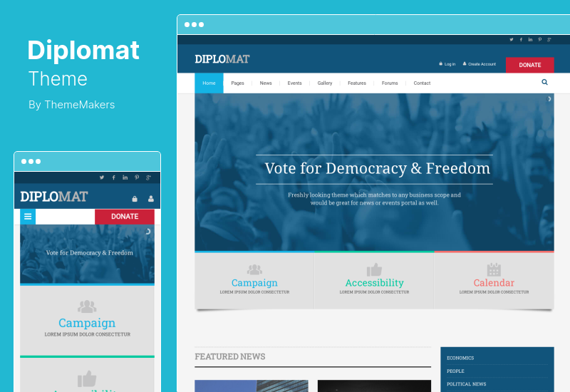Diplomat Theme – Politische Kampagne, Party, Blog Responsive WordPress Theme
