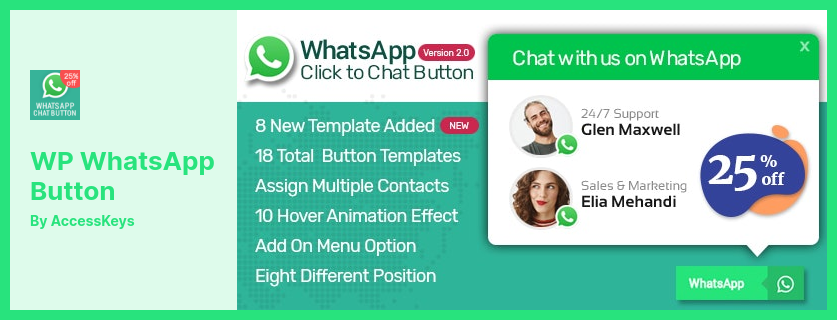 WP WhatsApp 按鈕插件 - WordPress 的高級 WhatsApp 按鈕插件