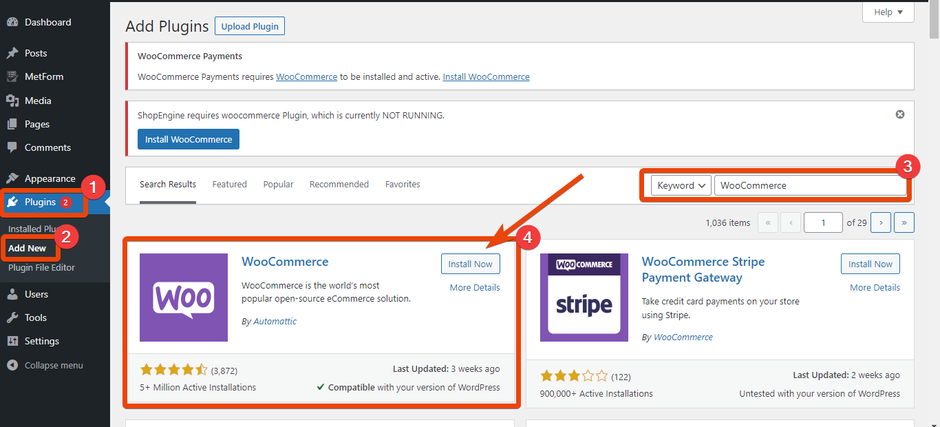 Shopify'ı WooCommerce'e taşımak için WooCommerce'i yükleyin