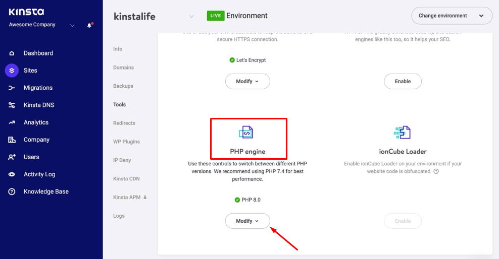 Cara memperbarui versi PHP di WordPress menggunakan Kinsta