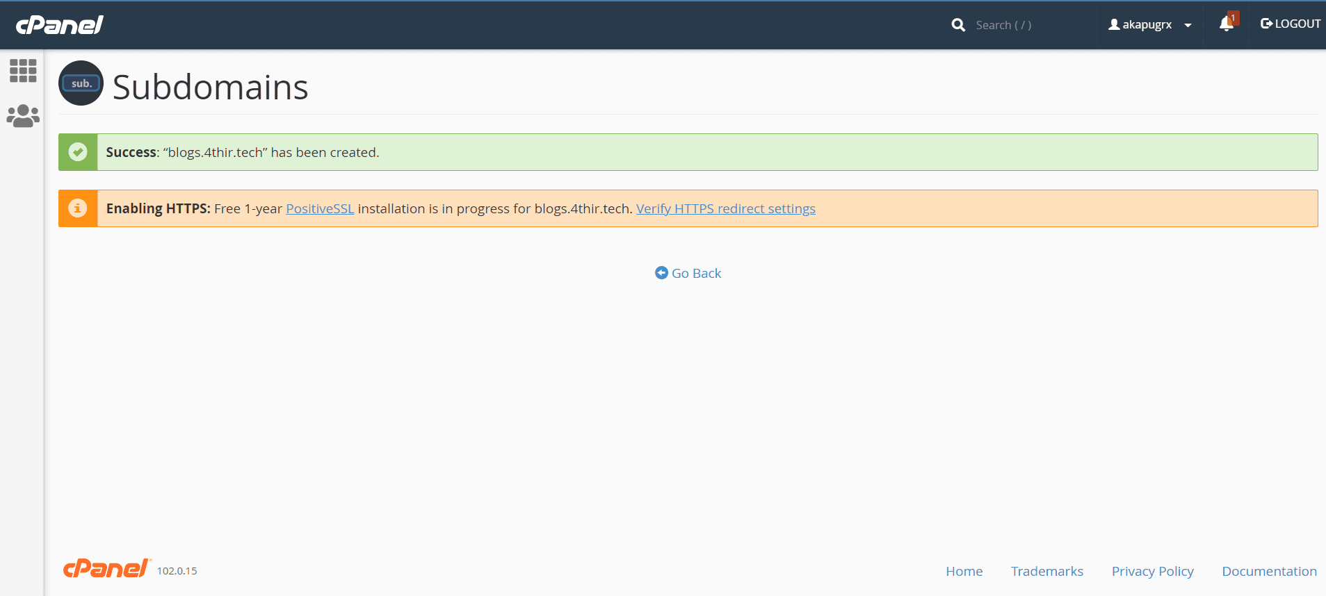 Creación de subdominio para el sitio de prueba de WordPress