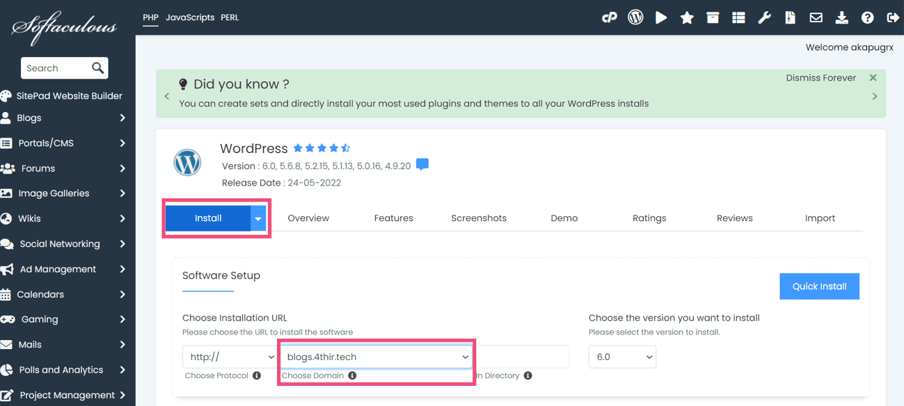 Instalar WordPress para el sitio de ensayo