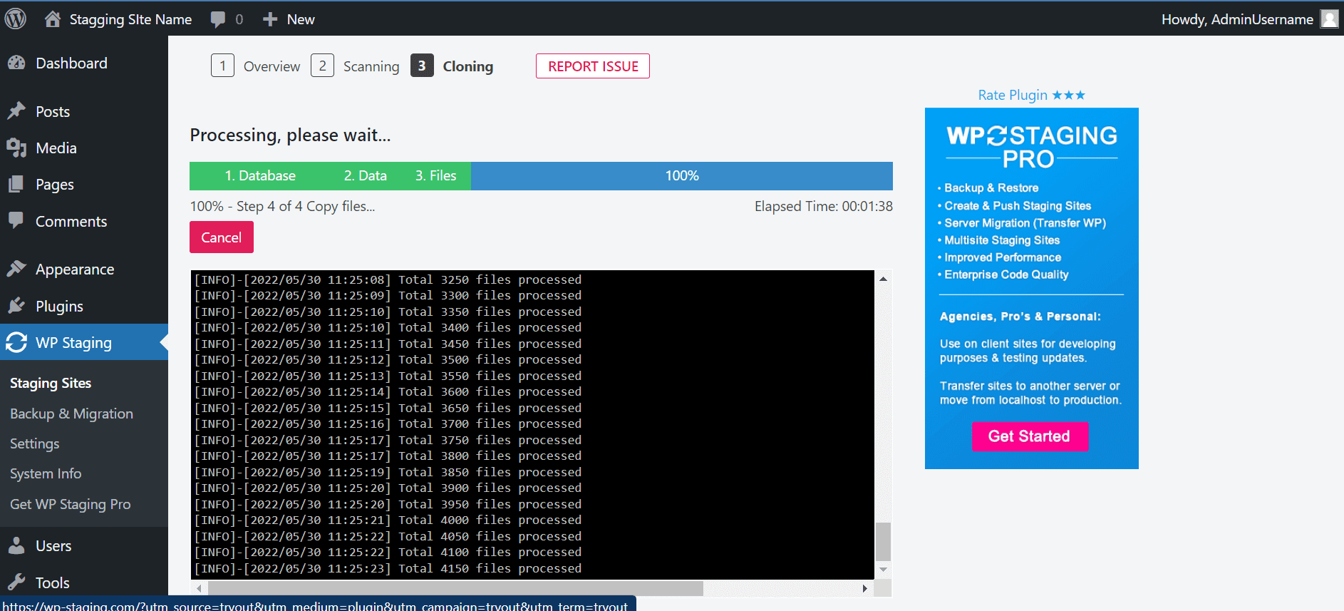 Sitio de prueba de WP clonado