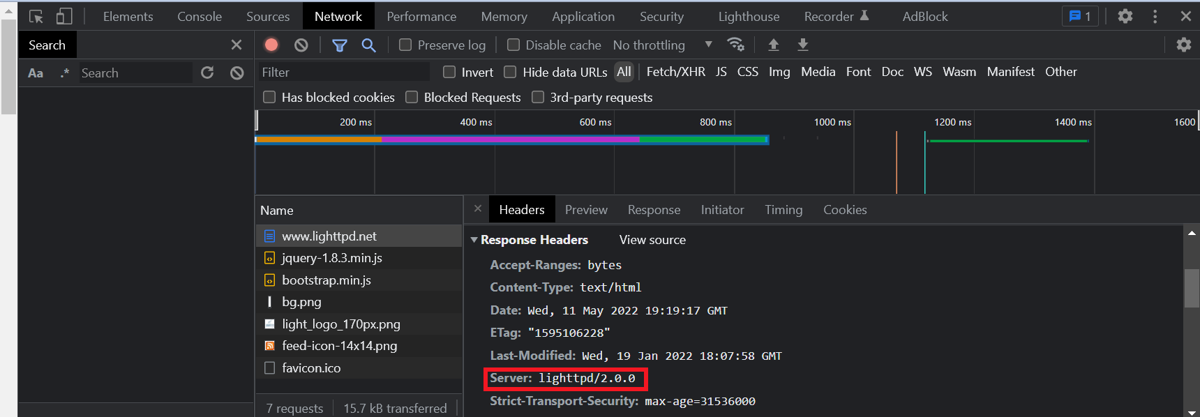 Menemukan server Lighttpd dengan Alat Pengembang Chrome