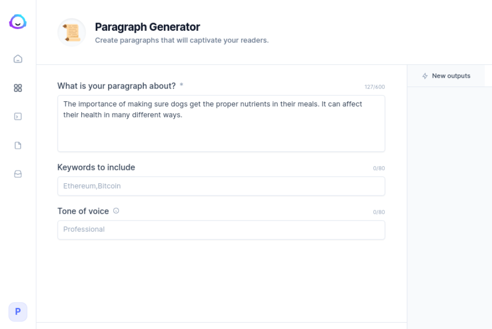 เทมเพลต Paragraph Generator ใน Jasper