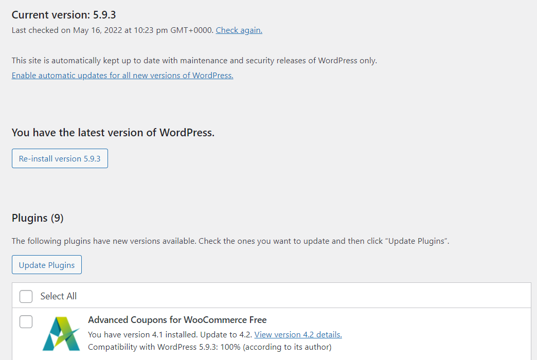 Gestion des mises à jour dans WordPress