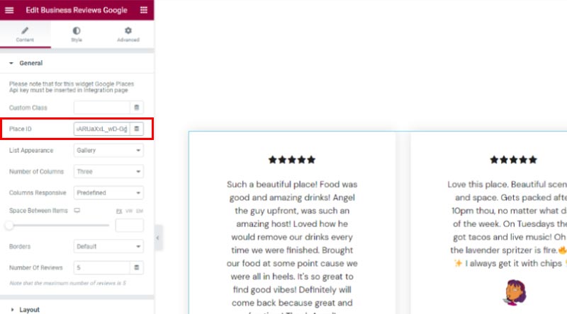 Cómo agregar fácilmente un widget de reseñas de Google en WordPress 5 Paste the key into the Place ID field