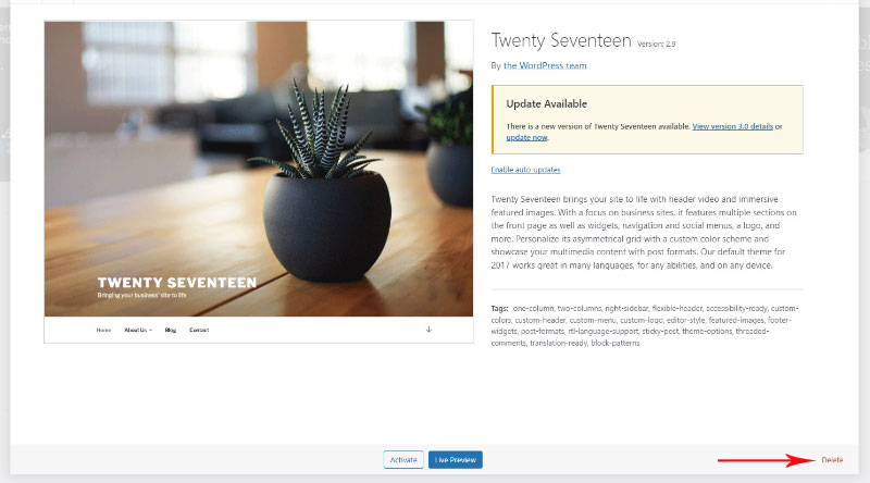 Cómo limpiar su sitio web de WordPress 6 Delete WordPress theme