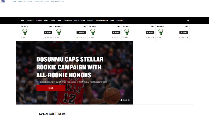 Los 15 mejores ejemplos de inspiración para el diseño de sitios web deportivos 16 Chicago Bulls
