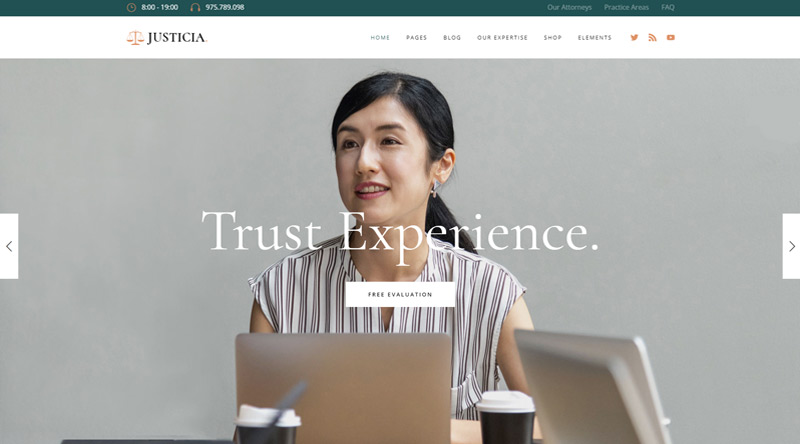 10 migliori esempi di siti Web aziendali a cui ispirarsi 13 Justicia Corporate WordPress Theme