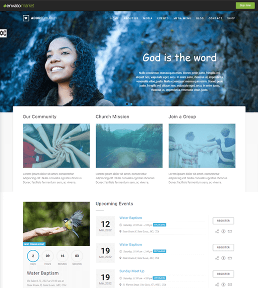 Adoro il tema WordPress della Chiesa