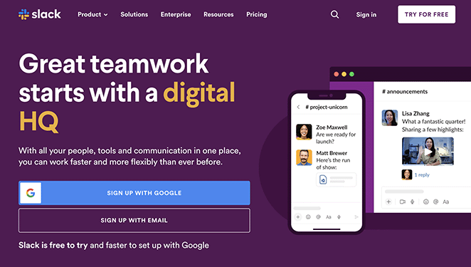 slack-website-homepage - SeedProd website home page example