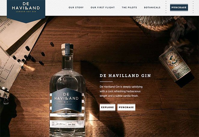 de-havilland-gin-ecommerce-landing-page-SeedProd De Havilland Gin ecommerce landing page