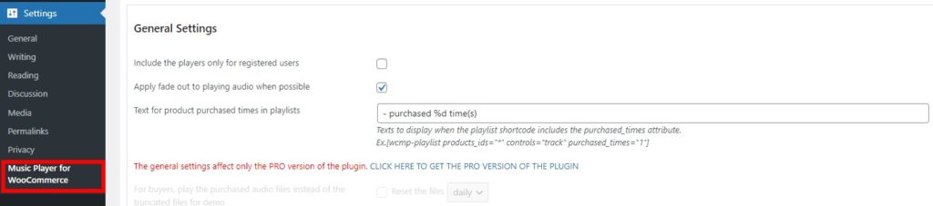 常規設置將音頻播放器添加到 woocommerce